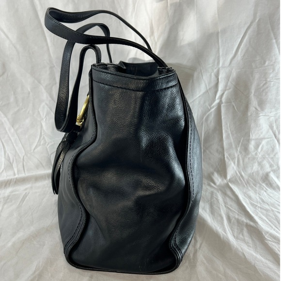 Cole Haan Black Leather Tote Bag Gold Ring Tassel Zipper Top Shoulder Bag - Picture 6 of 15